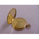 Leverette 14ct yellow gold engine turned pocket watch, Arabic numerals with subsidiary seconds dial,