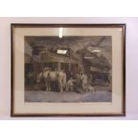 A framed and glazed mezzotint The Farriers Shop after James Ward RA,, 47 x 60cm