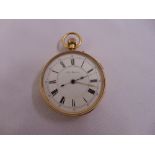 18ct yellow gold open face Hack (second stopwatch) pocket watch, white enamel dial, Roman numerals