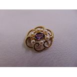 9ct gold pearl and amethyst brooch, approx total weight 3.1g