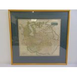 A framed and glazed antique map of Persia, 45.5 x 51cm