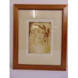 A framed and glazed Artist Proof sepia print portrait of a young woman titled The Lady In My Mind