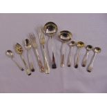 A quantity of silver flatware to include a George III sauce ladle by Solomon Hughes 1802 (11)