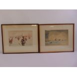Mokuchu (Yoshijiro) Urushibara two framed and glazed woodcuts after Frank Brangwyn, signed in the