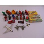 A quantity of diecast to include Dinky cars, trucks, buses, aeroplanes and two Matchbox model