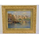 Vincenzo Laricchia framed oil on canvas of Pozzuoli in the Gulf of Naples, signed bottom right, 30 x