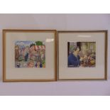 Norman Neasom two framed and glazed watercolours of a country fete and a study of two figures in a