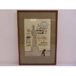 Emerson Chapman a framed watercolour of a statue and buildings, signed and dated 1931 bottom left,