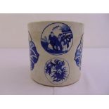 Chinese blue and white brush pot decorated with roundels with figures and vegetation