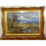 Edgar E. West framed and glazed watercolour/gouache of a highland scene with figures in the