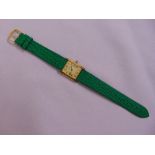 Must de Cartier gold plated tank quartz wristwatch on green leather strap