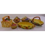 A quantity of Sarreguemines French pottery to include baskets, covered dishes and a fruit bowl (6)