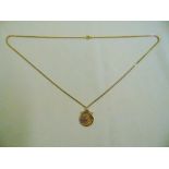 9ct gold chain with Swiss gold coin pendant, approx total weight 15.7g