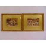 Virgillio Colombo two framed and glazed watercolours of interior scenes, signed left and right, 18 x