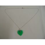 18ct white gold and jade heart shaped pendant on an 18ct white gold chain