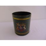 A 19th century painted wooden, brass bound bucket the sides with armorial crest