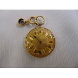 18ct yellow gold and enamel ladies pocket watch with Roman numerals, to include key