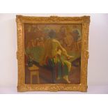 A framed oil on canvas mounted on board of figures in a life drawing class in the style of Degas,