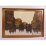 Carpreau framed oil on panel of a 19th century London street scene, signed bottom right, 61 x 91cm