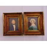 W M Mitchell a pair of framed miniatures of a Victorian gentleman and lady, 10 x 7.5cm each ARR