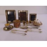 A quantity of silver, white metal and silver plate to include photograph frames, coasters, Kiddush