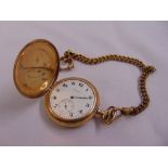 Waltham gold plated pocket watch with gold plated fob chain