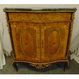 An Epstein Kingswood inlaid cabinet with ormolu mounts hinged doors, green marble top on cabriole