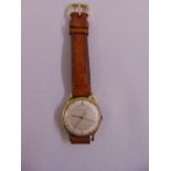 Jaeger LeCoultre 18ct gold gentlemans wristwatch on replacement leather strap