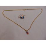 9ct yellow gold and opal pendant on a 9ct gold chain and a pair of matching earrings, approx total