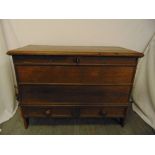 A rectangular blanket box with single drawer on bracket supports to include original key, dated to