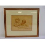 Louisa Beresford Marchioness of Waterford 1818-1891 framed and glazed sketch of two children, 15 x