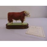 Royal Worcester figurine of a Hereford Bull limited edition 798/1000 to include COA and packaging