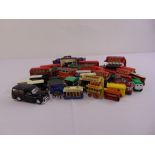 A quantity of diecast buses and cars to include Corgi and Matchbox
