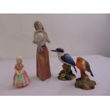 A quantity of figurines to include Royal Doulton Tootles HN1680, a Lladro figurine of a girl with