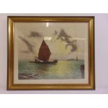 Heron Chaban framed and glazed limited edition aquatint etching of a sailing boat, signed and