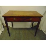 A 19th century inlaid library table inlaid with satinwood banding, two drawers on tapering