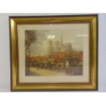 Framed and glazed limited edition aquatint etching of a Parisienne street scene, signed bottom