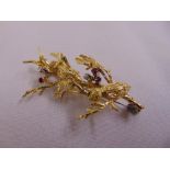 18ct yellow gold diamond and ruby brooch, approx total weight 9.6g