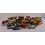 A quantity of diecast model cars, trucks and buses to include Corgi and Matchbox