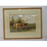 Adrianus Johannes Groengewegen framed and glazed watercolour of cows in a pasture, signed bottom