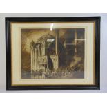 Frank Brangwyn framed and glazed sepia etching of a Mosque in Istanbul, signed bottom right, 58 x