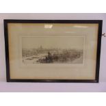 William Lionel Wylie 1851-1931 framed drypoint of The City of London, signed bottom left, 16 x 38cm