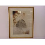 Louis Icart framed and glazed polychromatic engraving of a lady, signed bottom right, 43.5 x 30.5cm