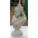 A composition bust of Queen Victoria.