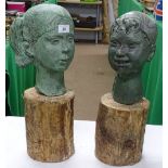 2 Verdigris patinated terracotta sculptures by Hel