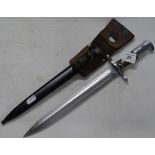 An Elsener Schwyz bayonet in scabbard. No. 678620.