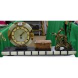 An onyx and marble Art Deco clock with spelter dee