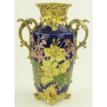 A Zsolnay Pecs Roccoco design 2 handled vase, hand