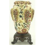 A Zsolnay Pecs oil lamp base, applied floral bosse