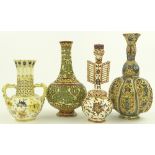 4 Zsolnay and Fischer ceramic narrow necked vases,